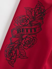Betty Boop x SHEIN Women's Cartoon Pattern Casual Daily Hooded Sweatshirt - Red - View 12