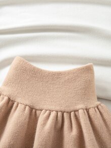 Souflis Souflis Young Girl Solid Color Pleated Casual Versatile Knitted Mini Skirt - Khaki - View 5