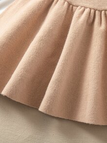 Souflis Souflis Young Girl Solid Color Pleated Casual Versatile Knitted Mini Skirt - Khaki - View 6