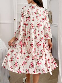 Moonlight&Mama Moonlight & Mama Fashion 全身花卉印花孕婦細肩帶睡裙與中袖晨袍 2 件式居家服套裝 - 彩色 - 查看 2