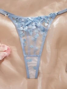 Crystal Vow 2pcs Women's Sexy Floral Embroidery Mesh Underwire Bra Set, Sweet And Vibrant - Baby Blue - View 5
