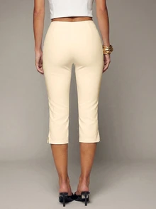 Hauture Pantalón capri de mujer de tiro bajo con estiramiento - Albaricoque - Ver 3