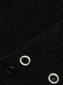 ROMWE Grunge Punk Punk High Neck Cropped Chunky Knit Eyelet Lace-Up Sweater For Women - Black - View 8