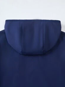 1 buah Jaket Hoodie Kasual Dasar untuk Anak Laki-laki, Cocok untuk Perjalanan Sehari-hari, Sekolah, Pakaian Luar Musim Gugur/Dingin, Dapat Dipakai dengan Lapisan Dalam - Navy Blue - View 5