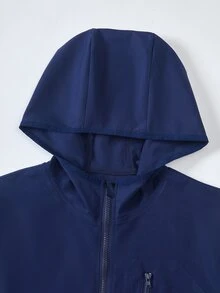 1 buah Jaket Hoodie Kasual Dasar untuk Anak Laki-laki, Cocok untuk Perjalanan Sehari-hari, Sekolah, Pakaian Luar Musim Gugur/Dingin, Dapat Dipakai dengan Lapisan Dalam - Navy Blue - View 4