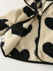 Cozy Pixies Jaket Musim Dingin Bayi Perempuan Kasual Warna Polos Motif Hati Lucu Berbulu dengan Tudung - Hitam dan Putih - View 7