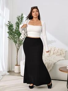Solflare Plus Size Women's Sexy Mermaid Tail Skirt, Autumn/Winter - Black - View 4