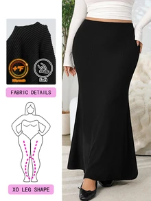 Solflare Plus Size Women's Sexy Mermaid Tail Skirt, Autumn/Winter - Black - View 1