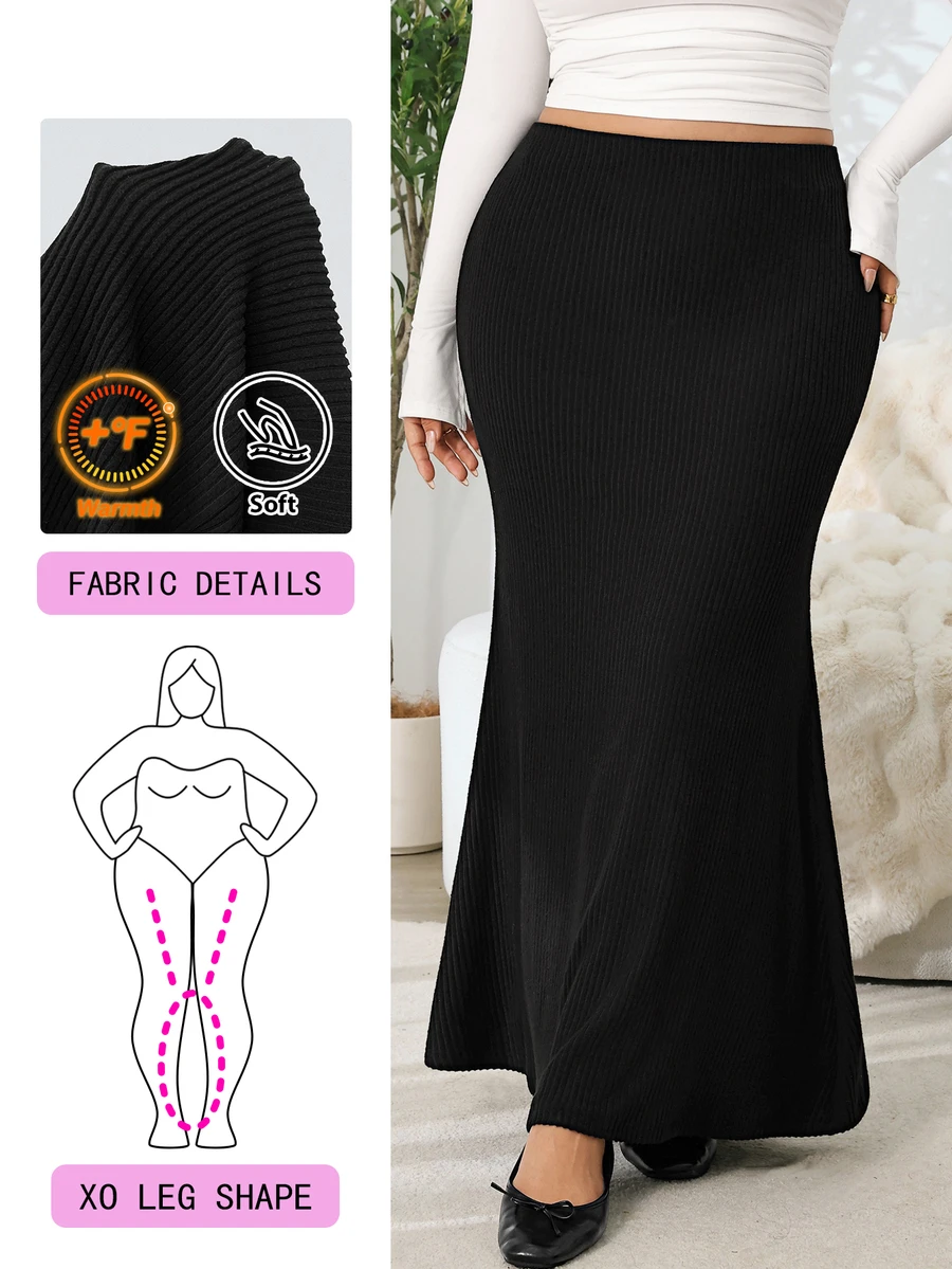 Solflare Plus Size Women's Sexy Mermaid Tail Skirt, Autumn/Winter - Black - View 1