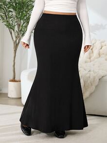 Solflare Plus Size Women's Sexy Mermaid Tail Skirt, Autumn/Winter - Black - View 3