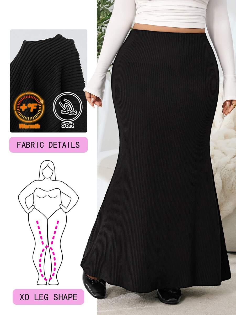 Solflare Plus Size Women's Sexy Mermaid Tail Skirt, Autumn/Winter - Black - View 1
