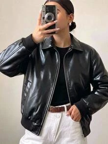 SHEIN Tween Girls Coats School Off Campus Black Autumn Cute - Black - View 2