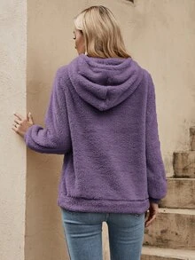 SHEIN LUNE Solid Color Fleece Drawstring Hoodie,Long Sleeve Tops In Fall/Winter,Casual - Purple - View 2