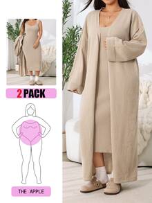 Solflare Plus Drop Shoulder Longline Cardigan & Sweater Dress Winter - Camel - View 1