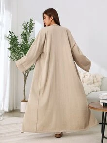 Solflare Plus Drop Shoulder Longline Cardigan & Sweater Dress Winter - Camel - View 2