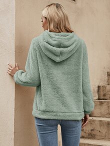 SHEIN LUNE 秋冬款纯色抽绳泰迪熊连帽衫 - 薄荷綠 - 查看 3