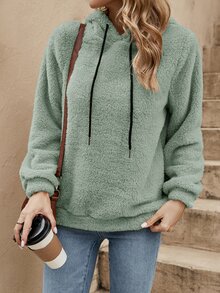 SHEIN LUNE 秋冬款纯色抽绳泰迪熊连帽衫 - 薄荷綠 - 查看 8