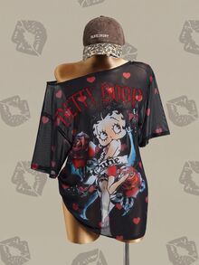 Betty Boop x SHEIN 女款卡通印花時尚度假上衣 - 彩色 - 查看 1