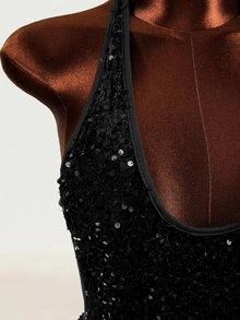 Mistrie 2026 Summer New Velvet Sequin Sexy Women's Rhinestone Decor Sleeveless Backless Mini Dress, Suitable For Everyday Club Night Out Dates Halloween Black - Black - View 7