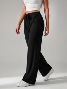 SHEIN PETITE Two-Tone Knit Women Wide Leg Long Pants - Multicolor - View 7