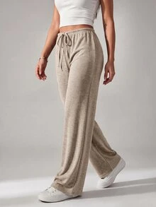 SHEIN PETITE Two-Tone Knit Women Wide Leg Long Pants - Multicolor - View 8