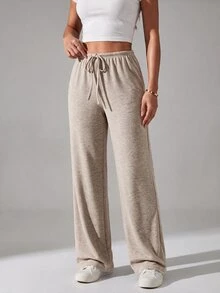 SHEIN PETITE Two-Tone Knit Women Wide Leg Long Pants - Multicolor - View 11