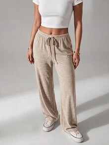 SHEIN PETITE Two-Tone Knit Women Wide Leg Long Pants - Multicolor - View 9