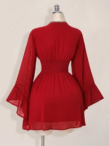 SHEIN ICON 女款街頭風抓皺收腰優雅洋裝 - 紅色 - 查看 2