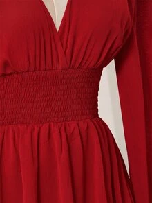 SHEIN ICON 女款街頭風抓皺收腰優雅洋裝 - 紅色 - 查看 3