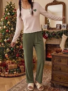 SHEIN Tween Girls Colorblock Minimalist Kids Long Sleeve Autumn Pants Fleece Applique Embroidery Set - Multicolor - View 6