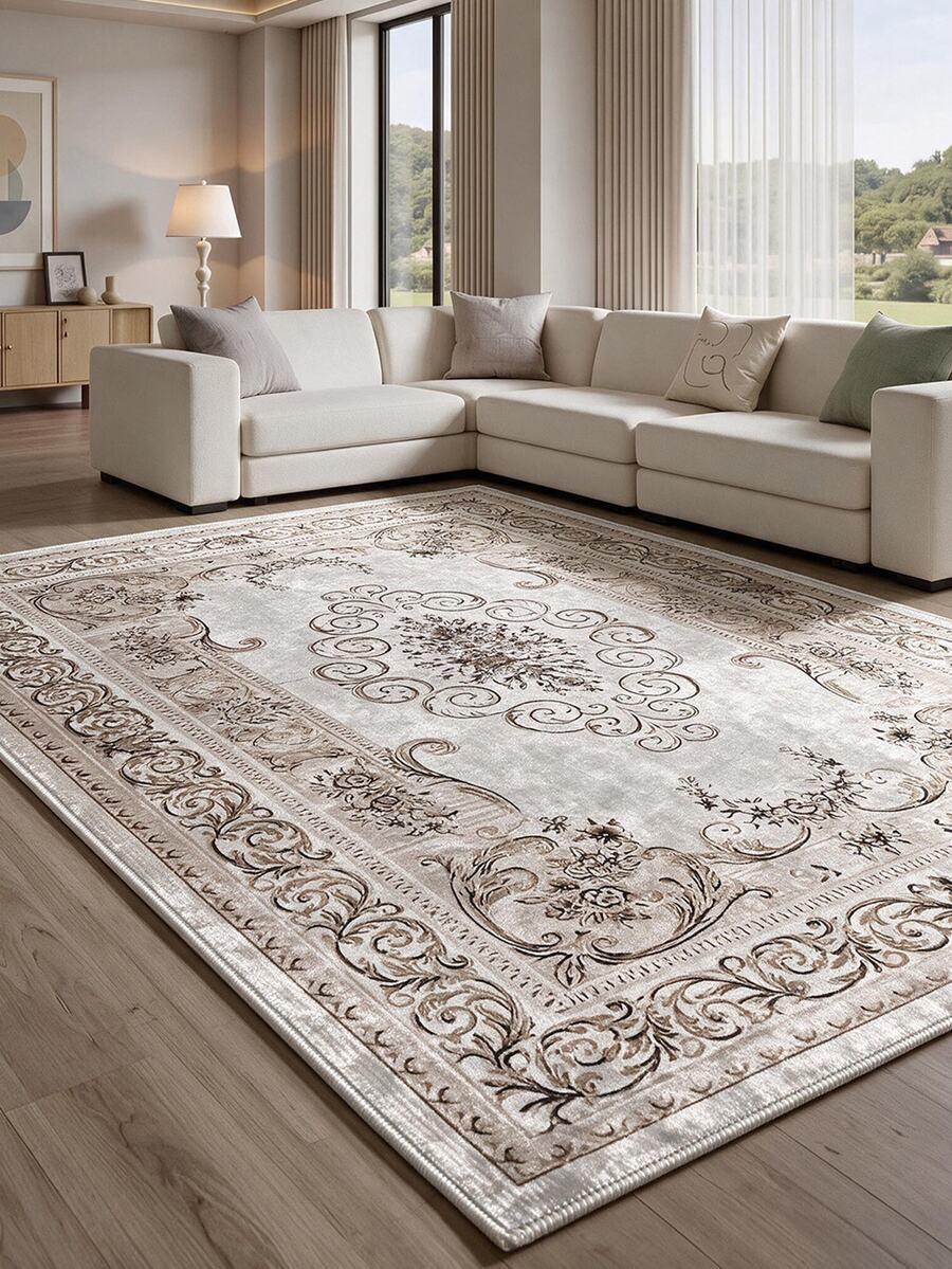 Digitally Printed Non-Slip Washable And Area Rug Suitable For Living Room, Bedroom, Outdoor, Kitchen Carpet, Modern Design | Modern, Scandinavian, Bohemian And Classic Styles | 100% Polyester - Grey - View 1