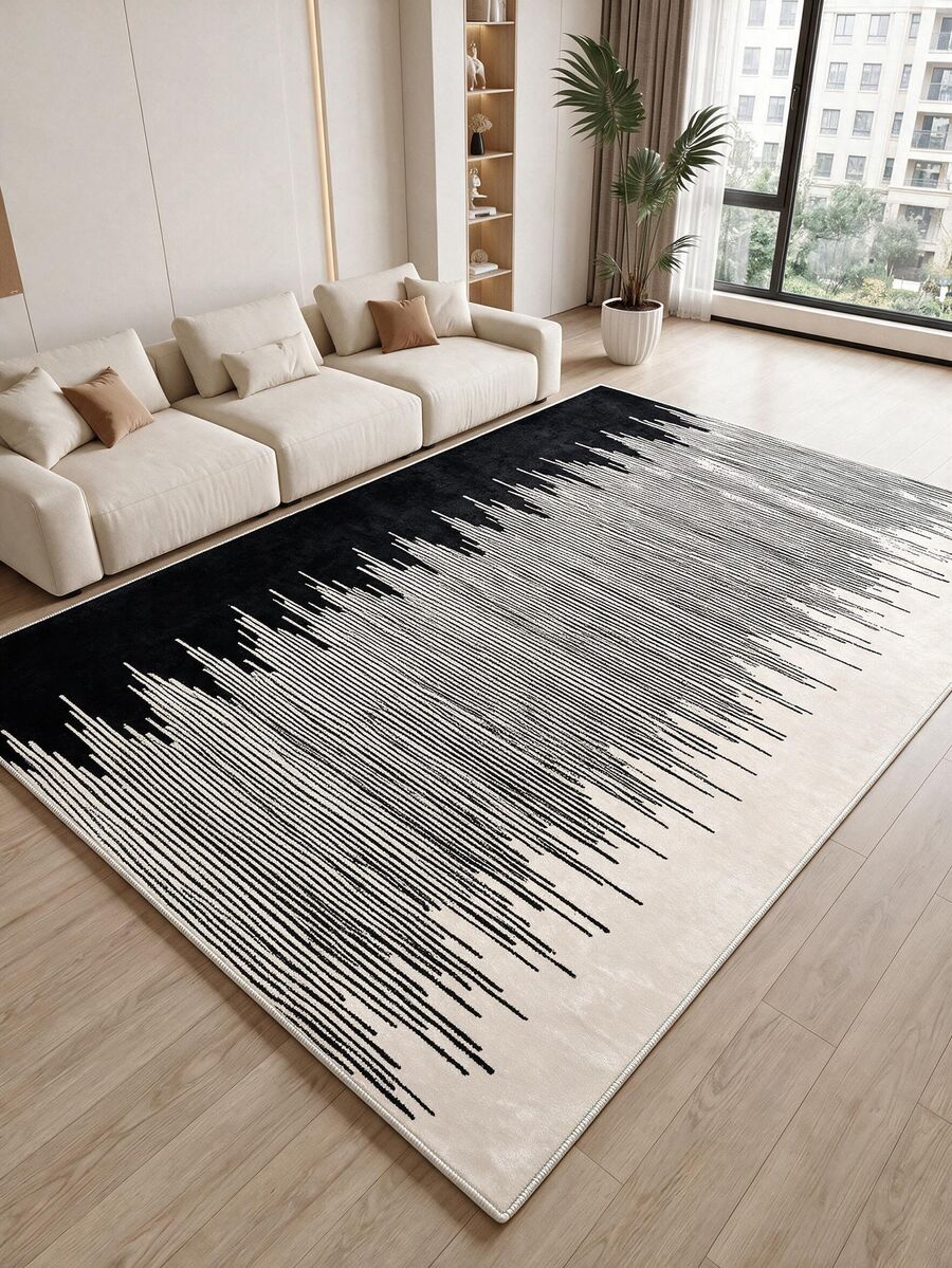 Digitally Printed Non-Slip Washable Runner And Area Rug Suitable For Living Room, Outdoor, Kitchen, Bedroom Carpet, Modern Design | Modern, Scandinavian, Bohemian And Classic Styles | 100% Polyester - Black and White - View 1