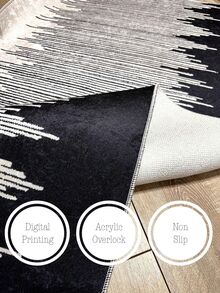 Digitally Printed Non-Slip Washable Runner And Area Rug Suitable For Living Room, Outdoor, Kitchen, Bedroom Carpet, Modern Design | Modern, Scandinavian, Bohemian And Classic Styles | 100% Polyester - Black and White - View 2