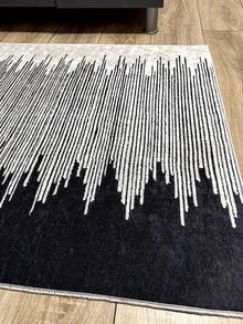 Digitally Printed Non-Slip Washable Runner And Area Rug Suitable For Living Room, Outdoor, Kitchen, Bedroom Carpet, Modern Design | Modern, Scandinavian, Bohemian And Classic Styles | 100% Polyester - Black and White - View 3