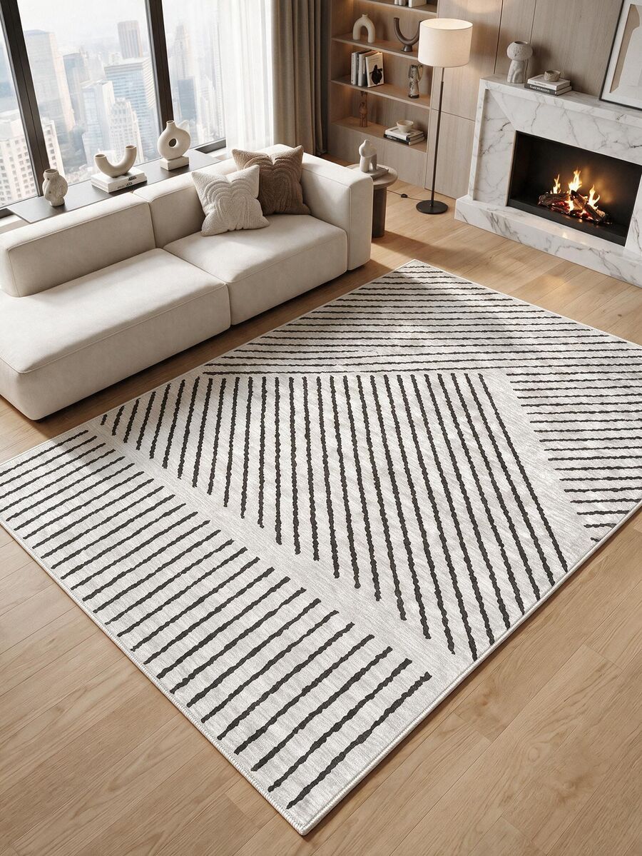 Digitally Printed Non-Slip Washable Runner And Area Rug Living Room, Kitchen, Bedroom, Outdoor Carpet, Modern Design | Modern, Scandinavian, Bohemian And Classic Styles | 100% Polyester - Grey - View 1