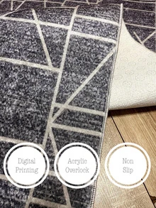 Digitally Printed Non-Slip Washable Runner And Area Rug Suitable For Living Room, Outdoor, Kitchen, Bedroom Carpet, Modern Design | Modern, Scandinavian, Bohemian And Classic Styles | 100% Polyester - Grey - View 2