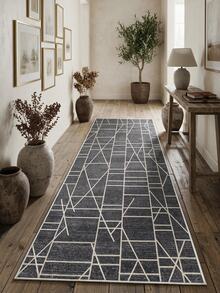 Digitally Printed Non-Slip Washable Runner And Area Rug Suitable For Living Room, Outdoor, Kitchen, Bedroom Carpet, Modern Design | Modern, Scandinavian, Bohemian And Classic Styles | 100% Polyester - Grey - View 7