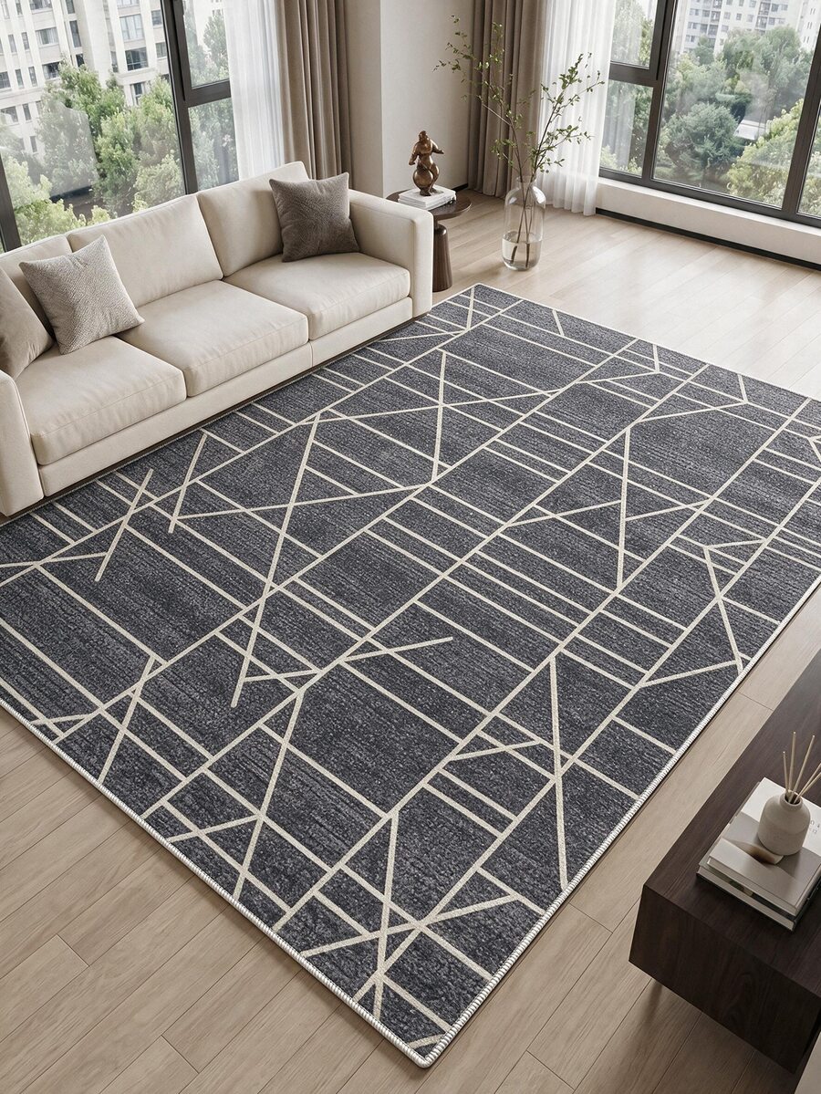 Digitally Printed Non-Slip Washable Runner And Area Rug Suitable For Living Room, Outdoor, Kitchen, Bedroom Carpet, Modern Design | Modern, Scandinavian, Bohemian And Classic Styles | 100% Polyester - Grey - View 1