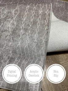 Digitally Printed Non-Slip Washable And Area Rug Suitable For Living Room, Bedroom, Outdoor, Kitchen Carpet, Modern Design | Modern, Scandinavian, Bohemian And Classic Styles | 100% Polyester - Grey - View 3