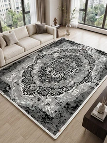 Digitally Printed Non-Slip Washable And Area Rug Suitable For Living Room, Bedroom, Outdoor, Kitchen Carpet, Modern Design | Modern, Scandinavian, Bohemian And Classic Styles | 100% Polyester - Black and White - View 2
