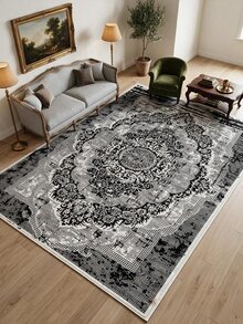 Digitally Printed Non-Slip Washable And Area Rug Suitable For Living Room, Bedroom, Outdoor, Kitchen Carpet, Modern Design | Modern, Scandinavian, Bohemian And Classic Styles | 100% Polyester - Black and White - View 4
