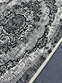 Digitally Printed Non-Slip Washable And Area Rug Suitable For Living Room, Bedroom, Outdoor, Kitchen Carpet, Modern Design | Modern, Scandinavian, Bohemian And Classic Styles | 100% Polyester - Black and White - View 1