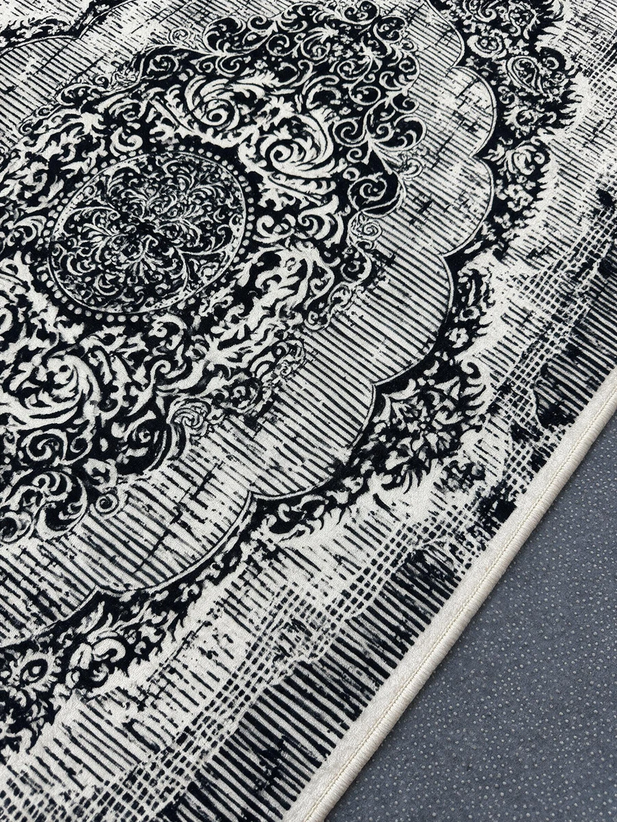 Digitally Printed Non-Slip Washable And Area Rug Suitable For Living Room, Bedroom, Outdoor, Kitchen Carpet, Modern Design | Modern, Scandinavian, Bohemian And Classic Styles | 100% Polyester - Black and White - View 1