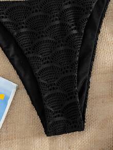 Swim Chiccia Women's Military Green Knit Jacquard Mesh Metal Accessory Strapped Knot Back Bikini Set, Suitable For Beach Music Festival In Spring/Summer - Black - View 4