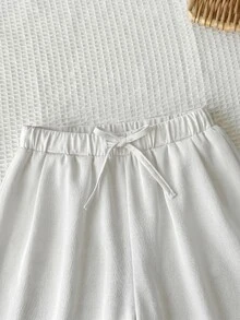 SHEIN Tween Girl Solid Casual Minimalist Comfortable Mid-Waist Straight Leg Versatile Long Pants - White - View 4