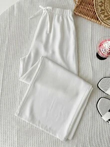 SHEIN Tween Girl Solid Casual Minimalist Comfortable Mid-Waist Straight Leg Versatile Long Pants - White - View 6