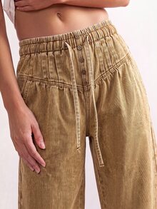 Bohemela Casual Solid Color Woven Loose Fit Women's Denim Jeans - Brown - View 7