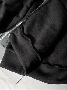 SHEIN Sparklyn Jaket Sweatshirt Gaya Korea Model Longgar Kasual Serbaguna untuk Remaja Perempuan, Cocok untuk Musim Kembali ke Sekolah - Hitam - View 7