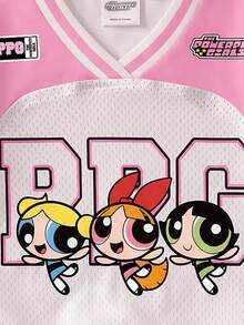 THE POWERPUFF GIRLS X SHEIN 女嬰V領短袖休閒上衣 - 白色 - 查看 5