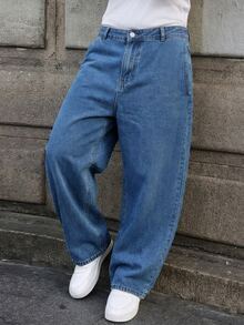 QuarKem Men's High-Quality Washed Blue Denim Jeans, Versatile Retro Loose Fit Long Pants - Medium Wash - View 3